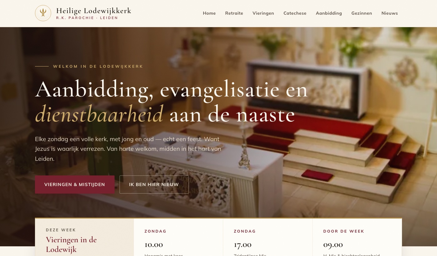 Screenshot van de website van de Heilige Lodewijkkerk